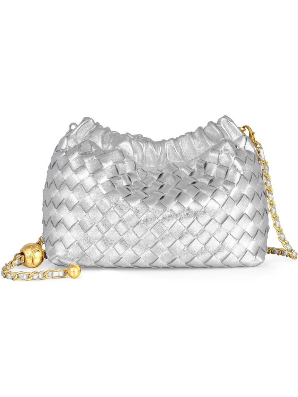 👜 Women's Silver Faux Leather Crossbody Bag Trendy Dumpling Evening Purse